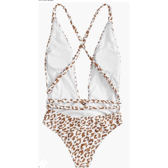 Sexy Criss Cross Tie Knot Front Deep V Open Back Leopard One Piece Swimsuit Lg - Picture 2 of 4